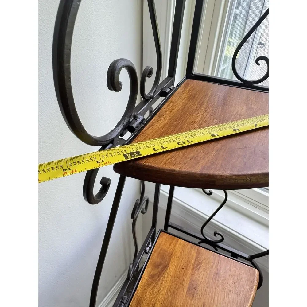 Vintage 3 Tier Folding Corner Shelf Wrought Iron Wood Etagere Plant Stand 48